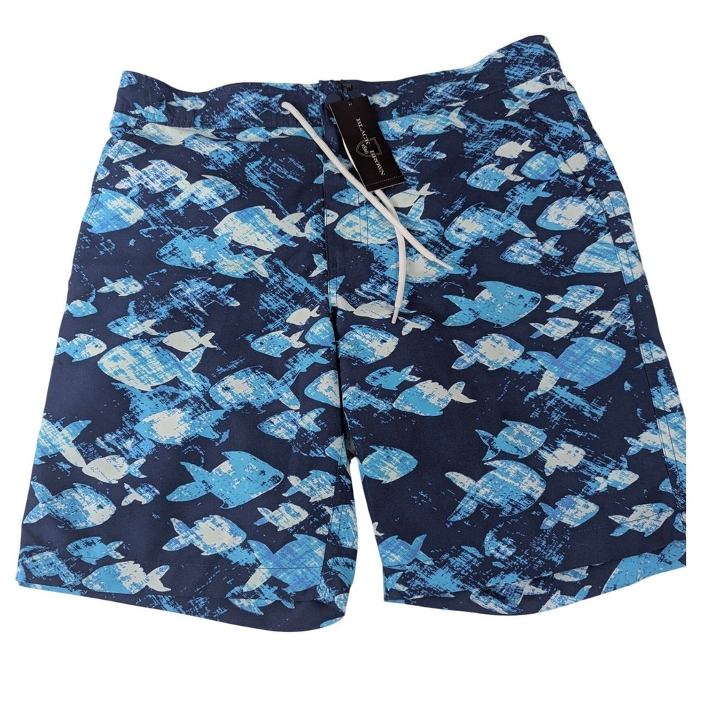 Black Brown Mens Med‎ Fish Print Swim Trunks Soft Navy Blue Pool Beach Tropical